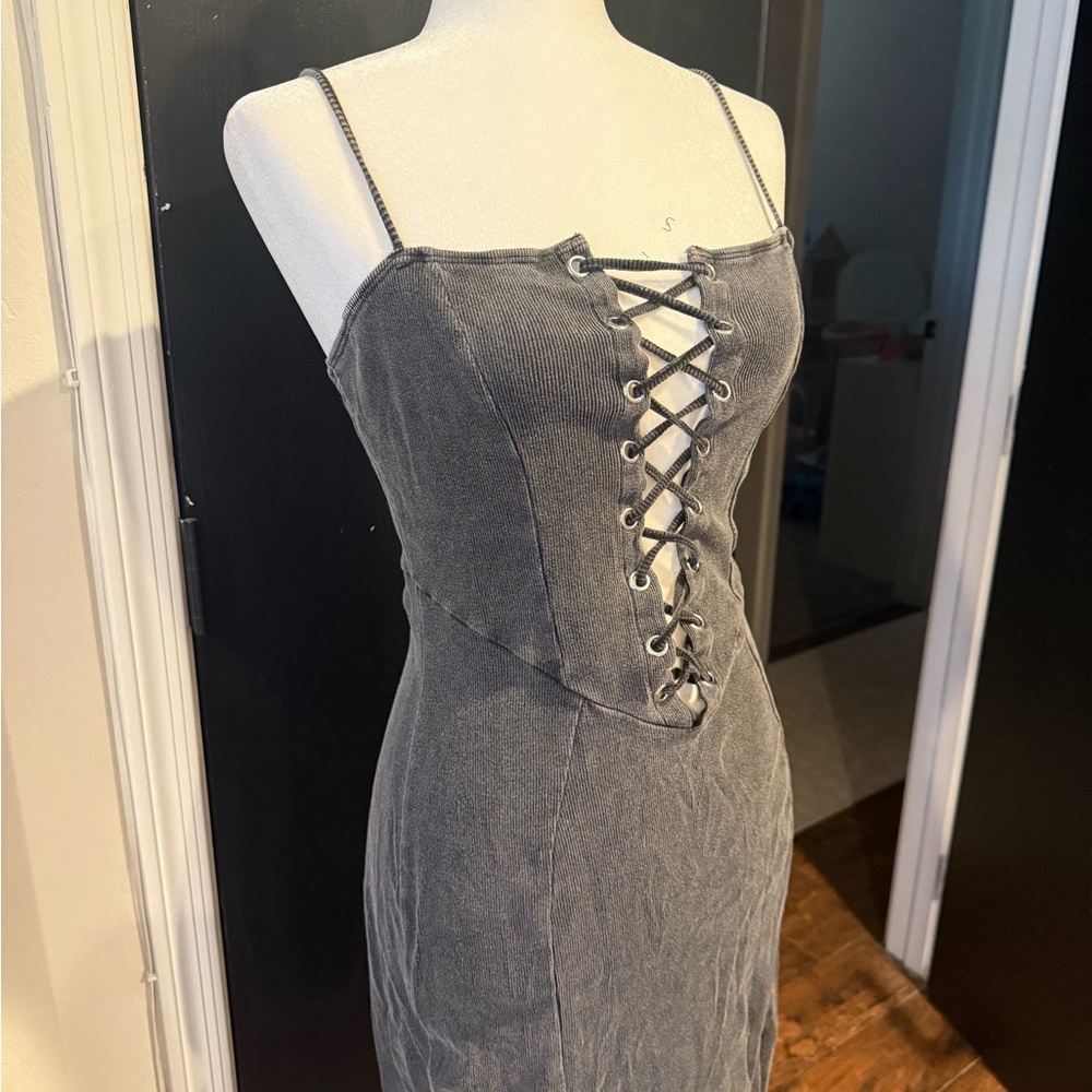 Gray Lace-Up Spaghetti Strap Women's Dress